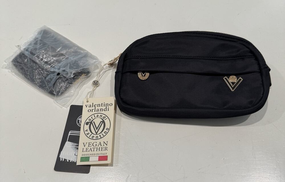 Valentino Orlandi style number VH-2102, in black with gold. NWT belt bag, nylon